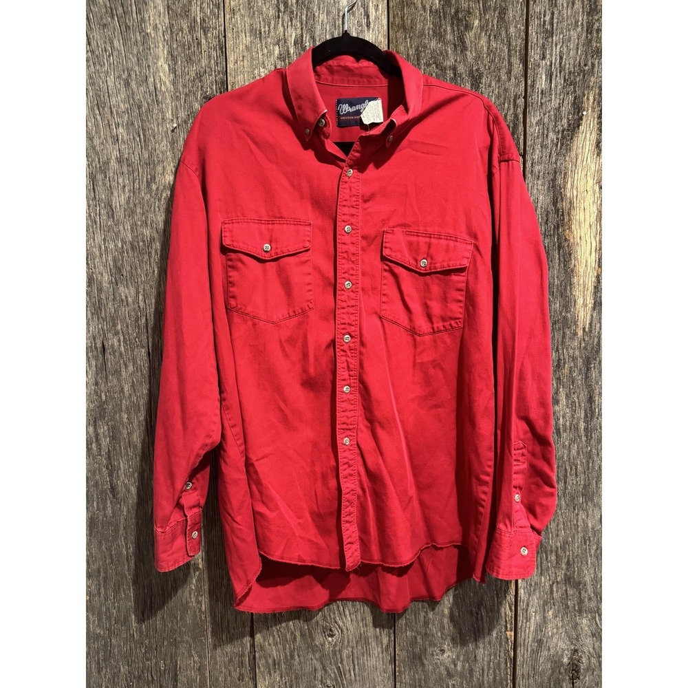 Vintage, Wrangler Western Shirts Red Button Up, Workwear, size 17 X 35